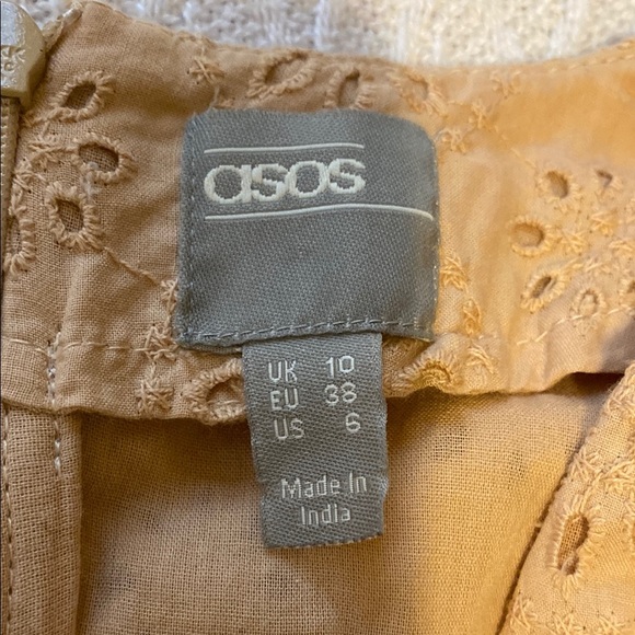 ASOS Tan Floral Eyelet Blouse with Balloon Sleeves and Empire Waist Boho Peasant - Picture 2 of 14